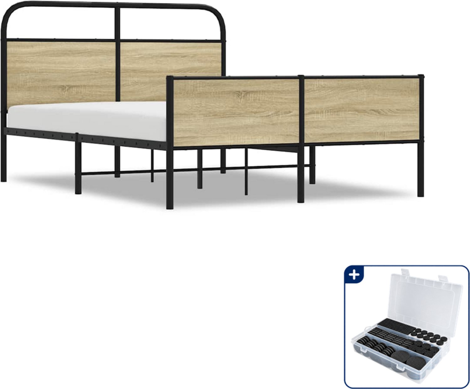 vidaXL bedframe - Small double - 140 x 200 cm - sonoma eiken - Inclusief antikrasvilt 177-delig Bruin