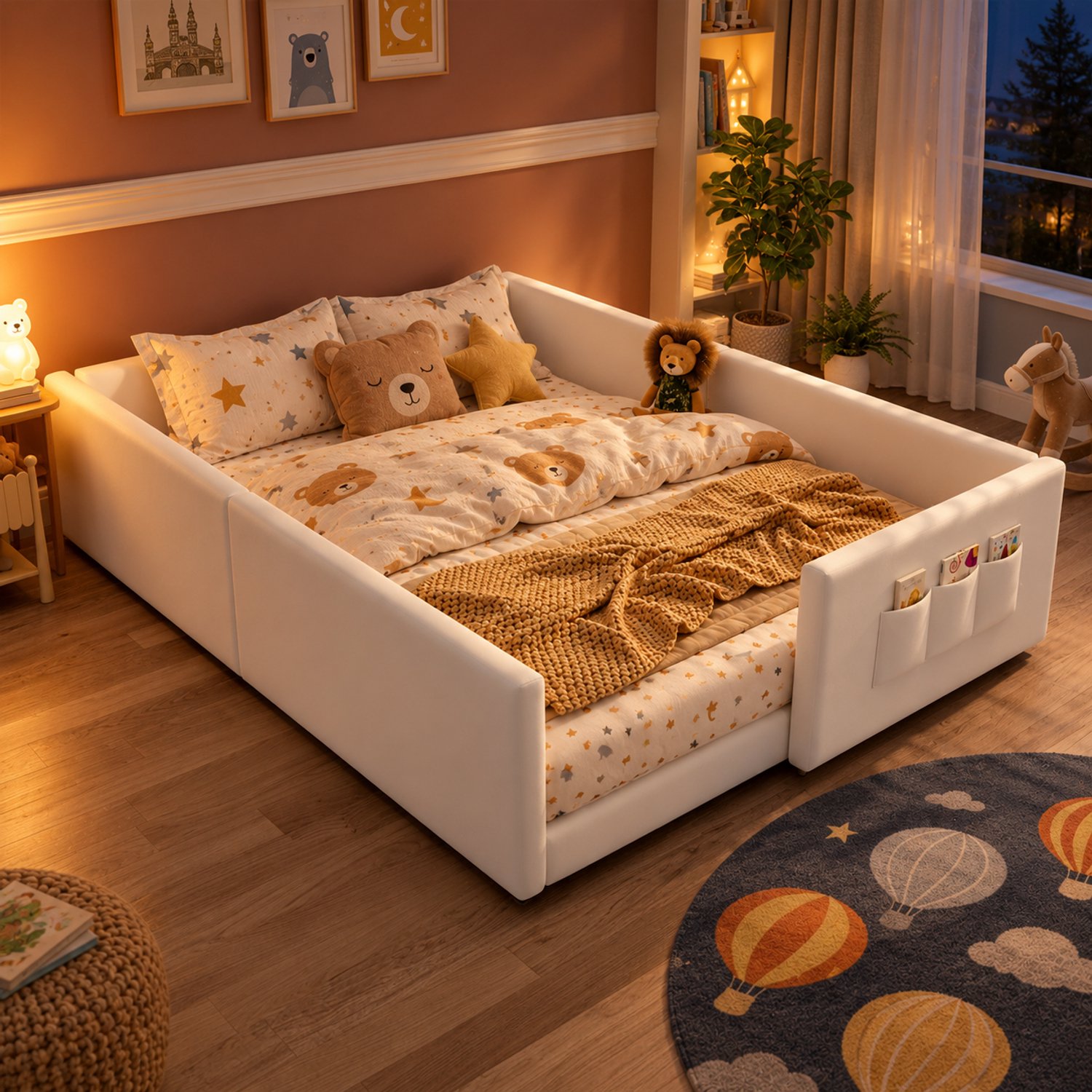Mulder Living Tweepersoonsbed 140x200 cm - Kinderbed - Gestoffeerd bed - Vloerbed - Met zijhekken - Met Lattenbodem - Bespaar ruimte - Wit