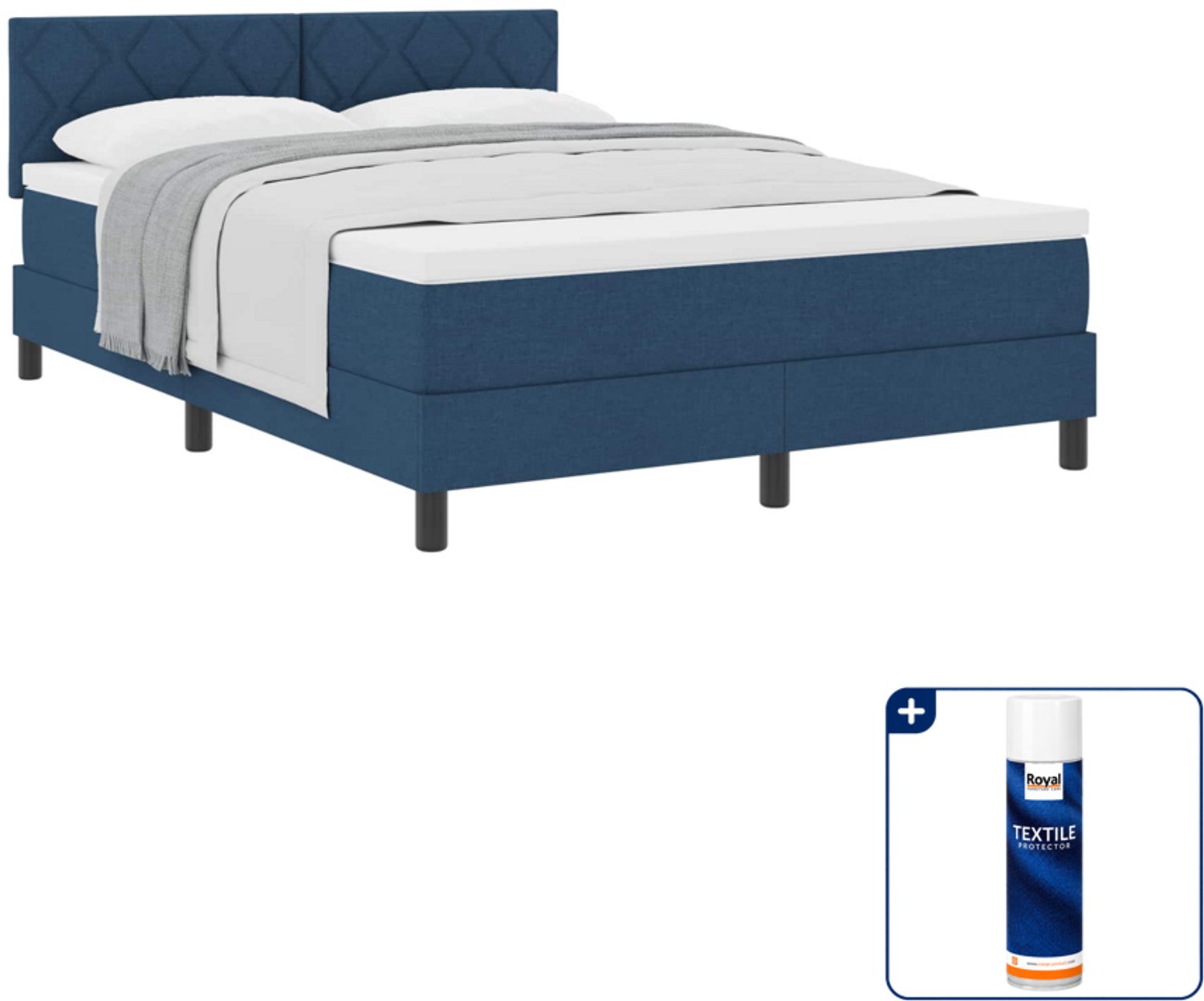 vidaXL boxspringbed - Queensize - 160 x 200 cm - blauw - Inclusief textielbeschermer 500 ml