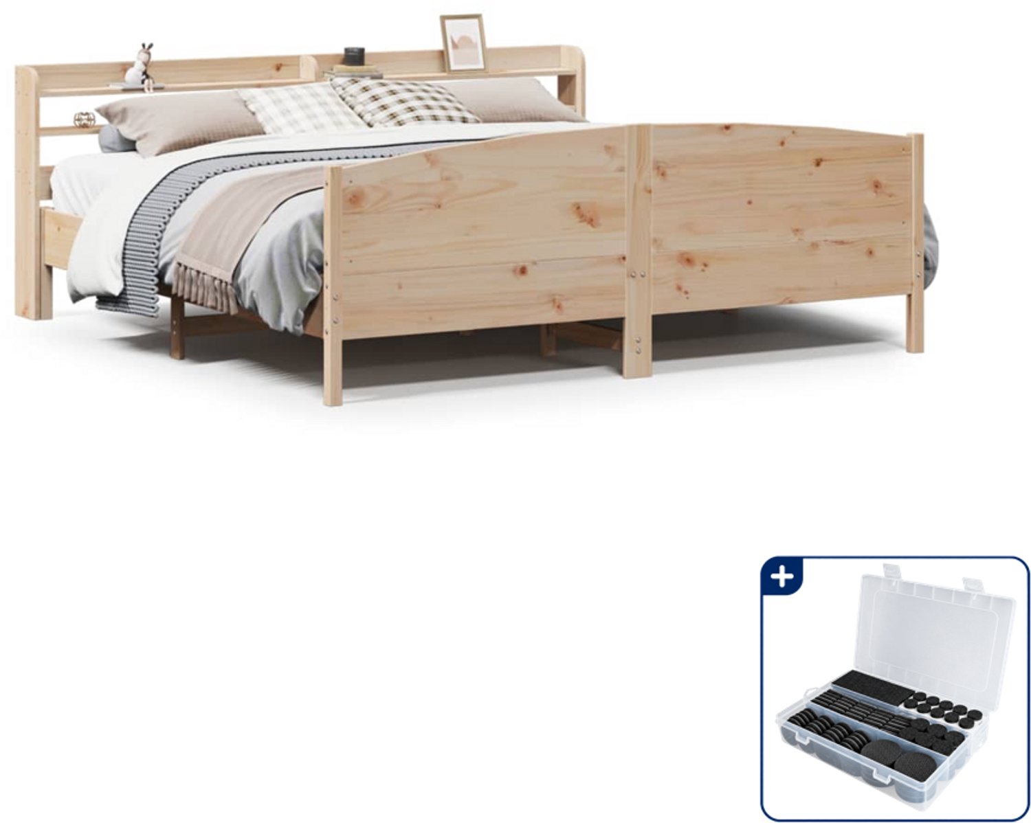 vidaXL bedframe - Kingsize - 180 x 200 cm - massief grenenhout - Inclusief antikrasvilt 177-delig Bruin