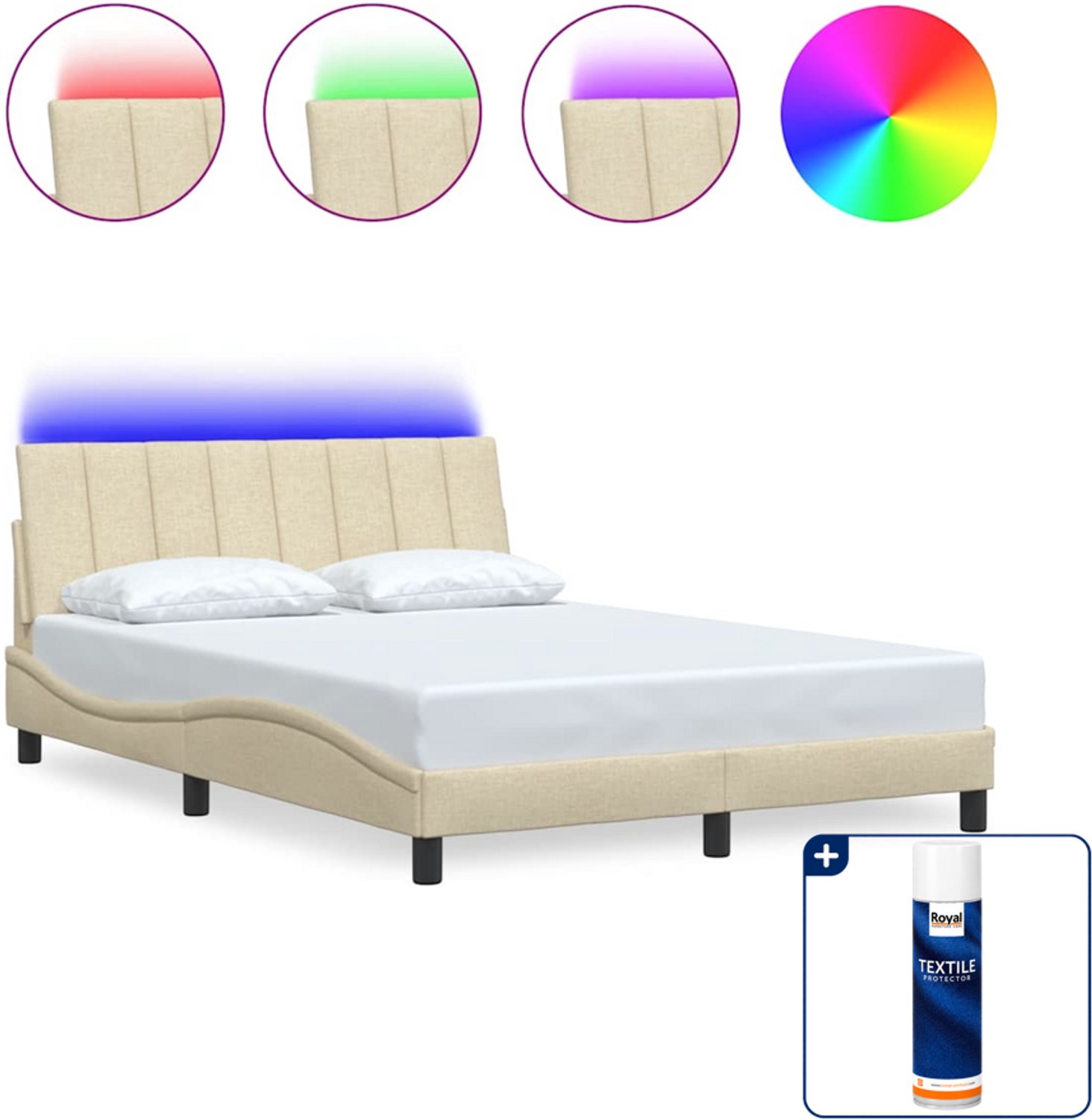 vidaXL Dover bedframe - 120 x 200 cm - stof - crèmekleurig - Inclusief textielbeschermer 500 ml Bruin