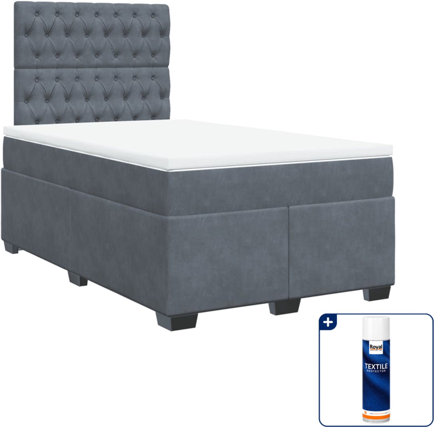 vidaXL boxspring met matras - 120 x 190 cm - fluweel - donkergrijs - Inclusief textielbeschermer 500 ml