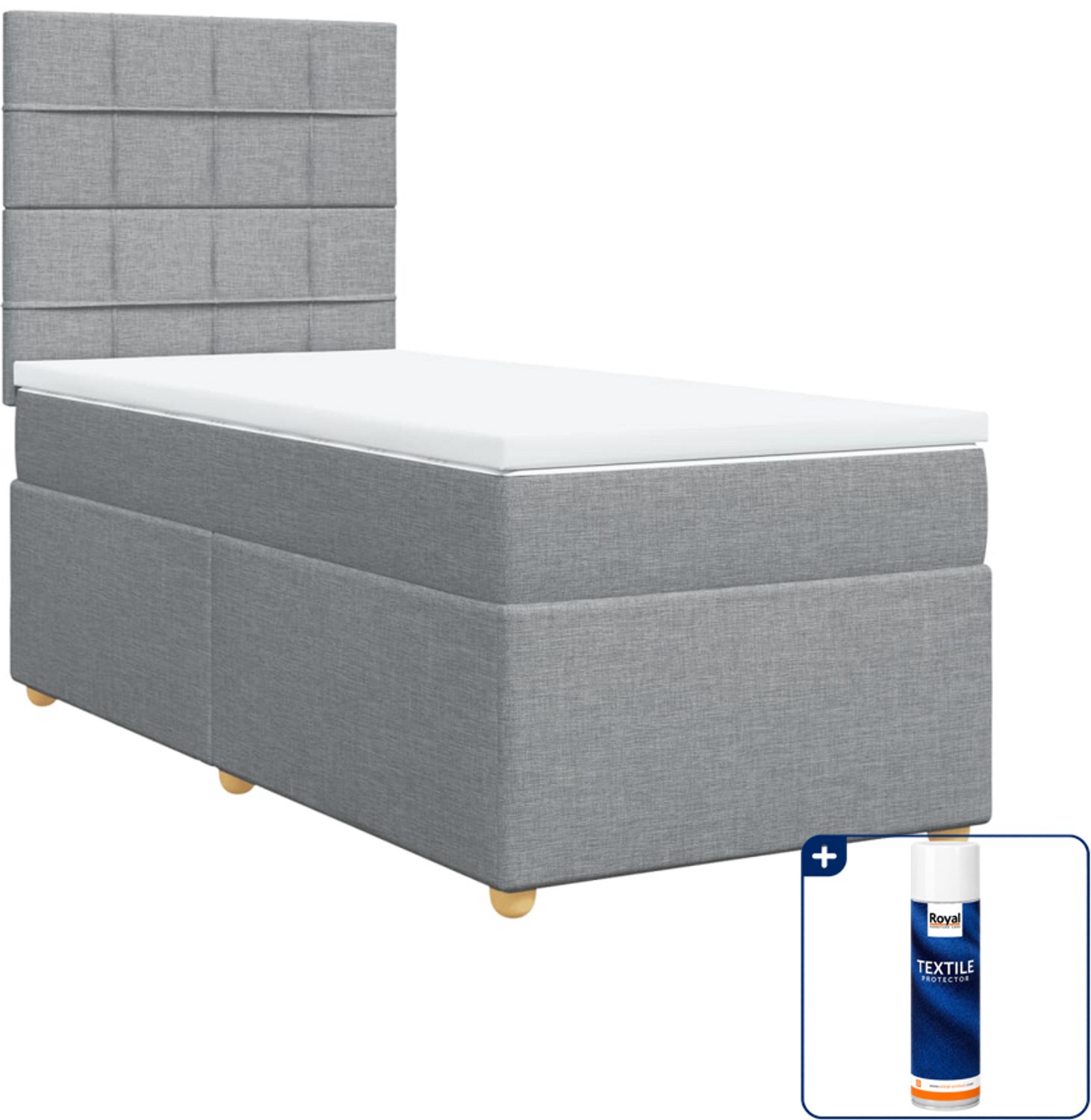vidaXL boxspring met matras 90 x 200 cm - stof - lichtgrijs - Inclusief textielbeschermer 500 ml