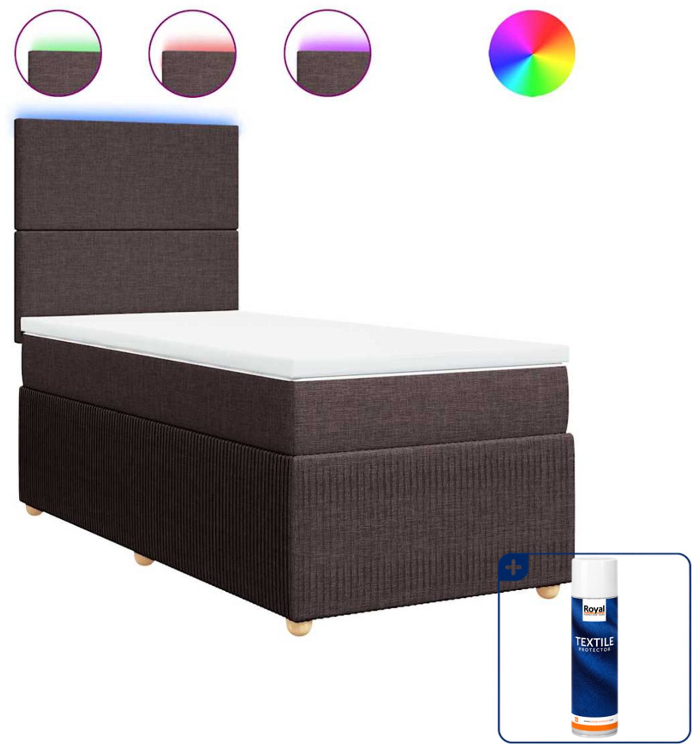 vidaXL boxspring met matras - 90 x 200 cm - donkerbruin - Inclusief textielbeschermer 500 ml