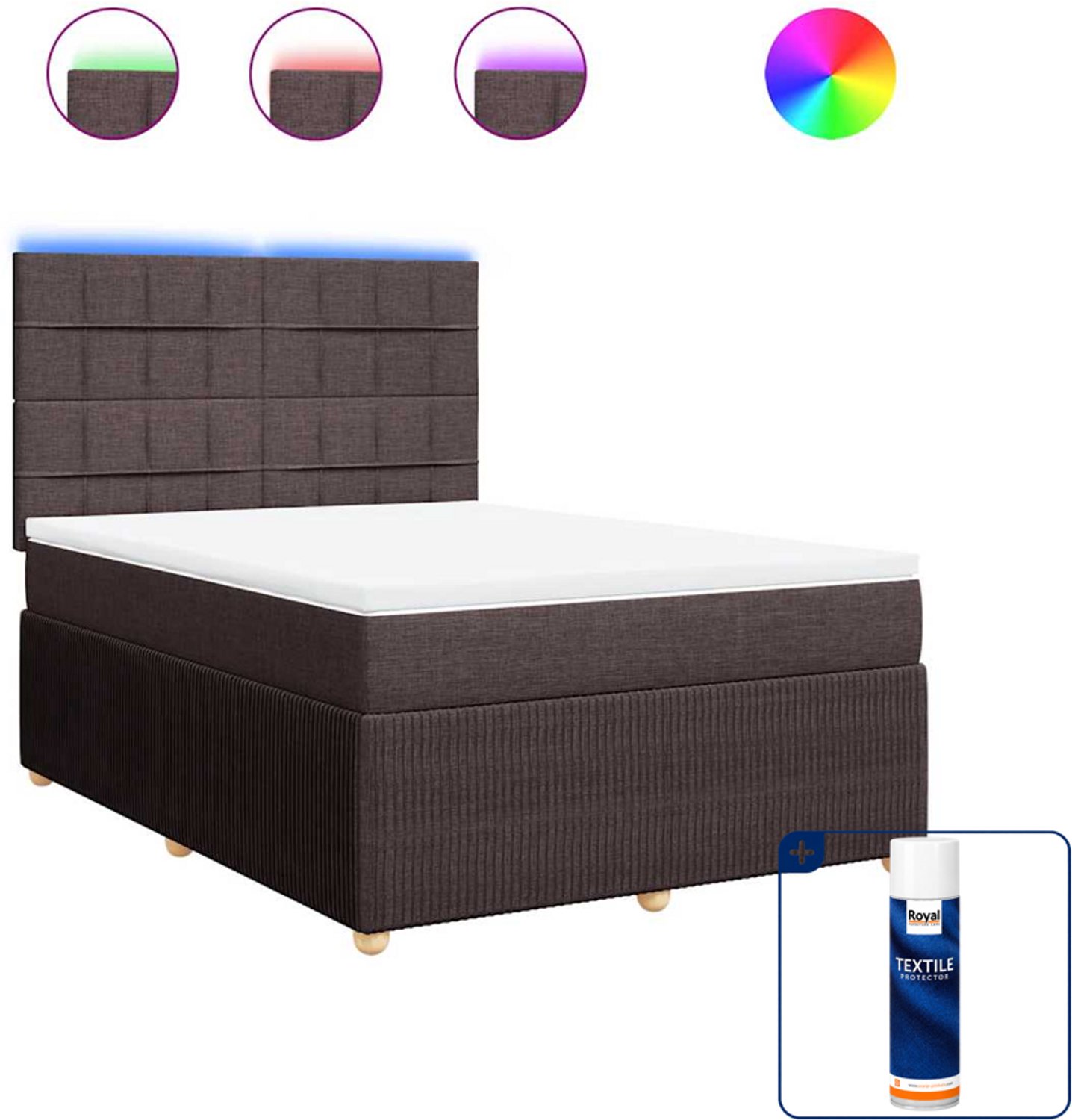 vidaXL boxspring met matras 140 x 190 cm - stof - donkerbruin - Inclusief textielbeschermer 500 ml