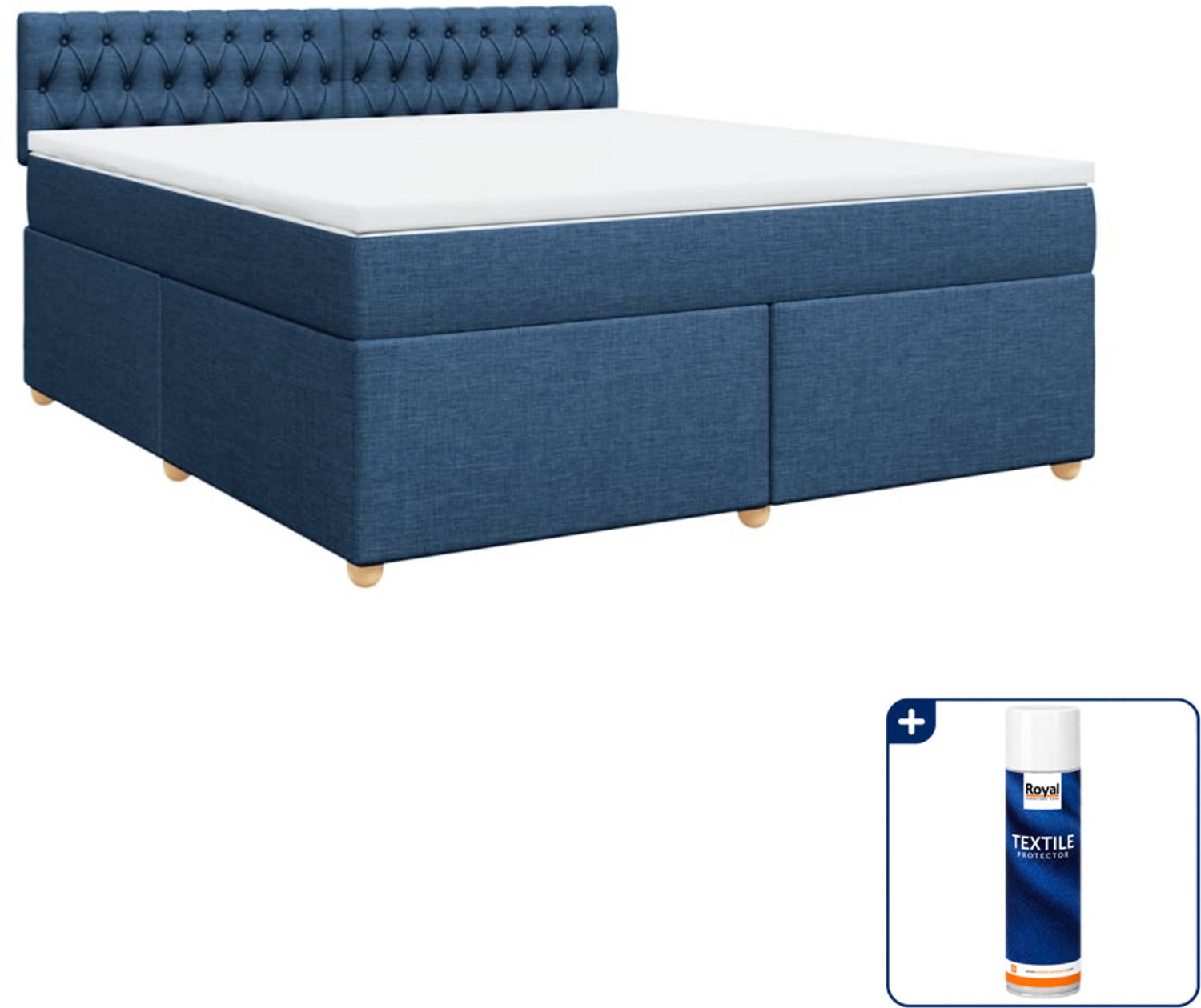 vidaXL Kingsize boxspring met matras - 180 x 200 cm - blauw - Inclusief textielbeschermer 500 ml