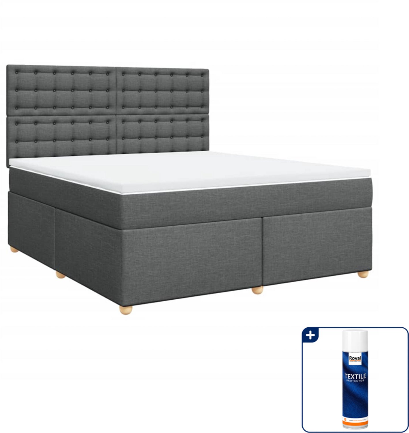 vidaXL Boxspring Kingsize - 180 x 200 cm - donkergrijs - Inclusief textielbeschermer 500 ml