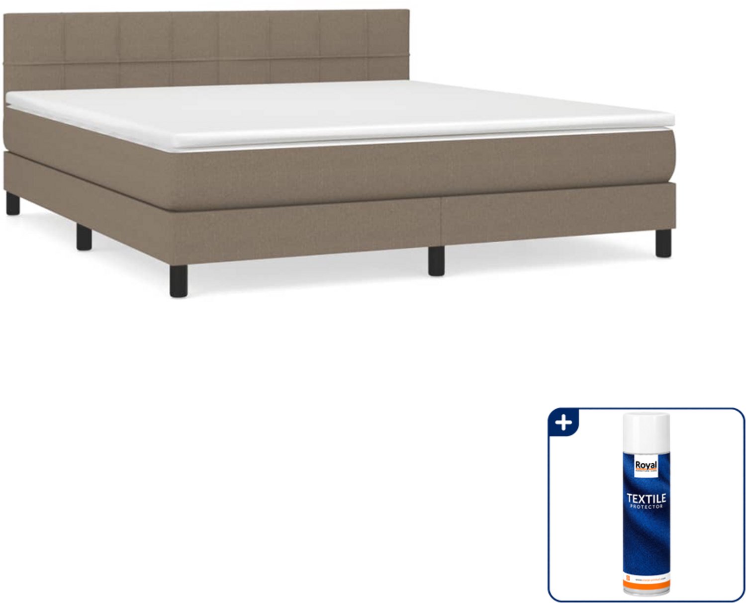 vidaXL Boxspring Kingsize 180 x 200 cm - stof - taupe - Inclusief textielbeschermer 500 ml