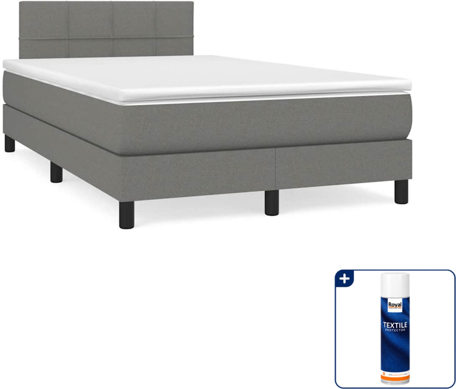 vidaXL boxspring met matras - 120 x 200 cm - stof - donkergrijs - Inclusief textielbeschermer 500 ml