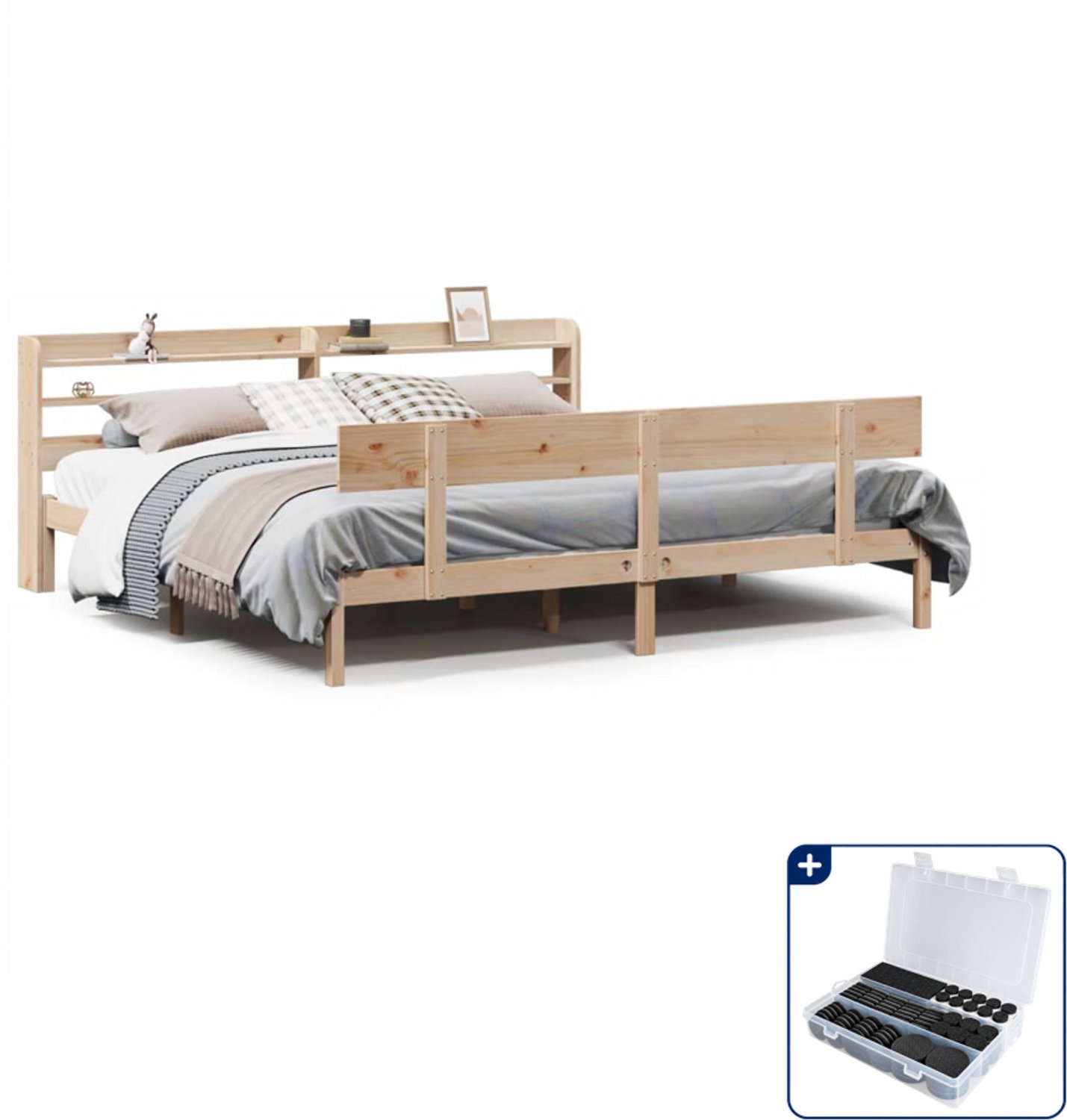 vidaXL Bedframe - 200 x 200 cm - massief grenenhout - Inclusief antikrasvilt 177-delig Bruin