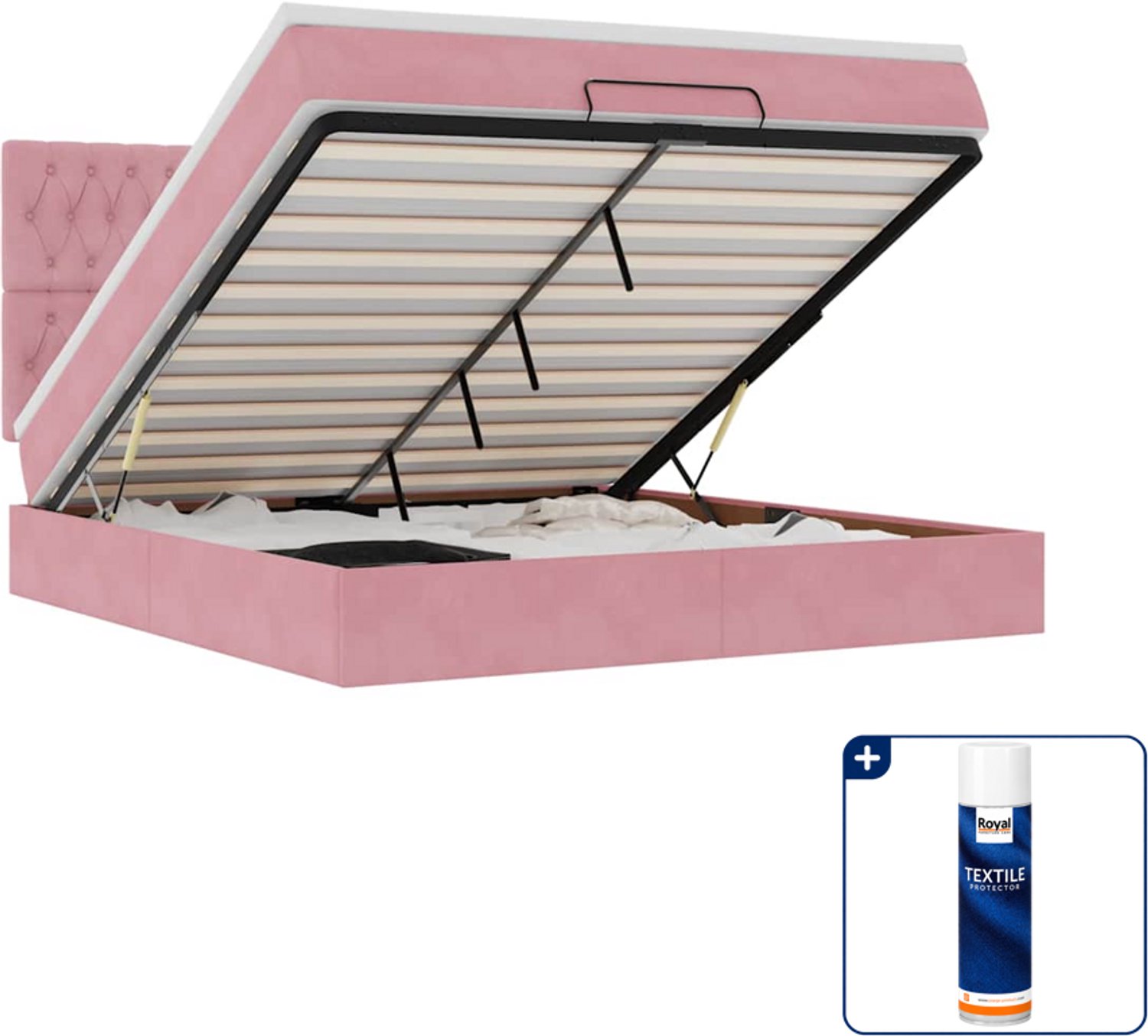 vidaXL Queensize ottoman bed met matrassen - 160 x 200 cm - roze - Inclusief textielbeschermer 500 ml Blauw