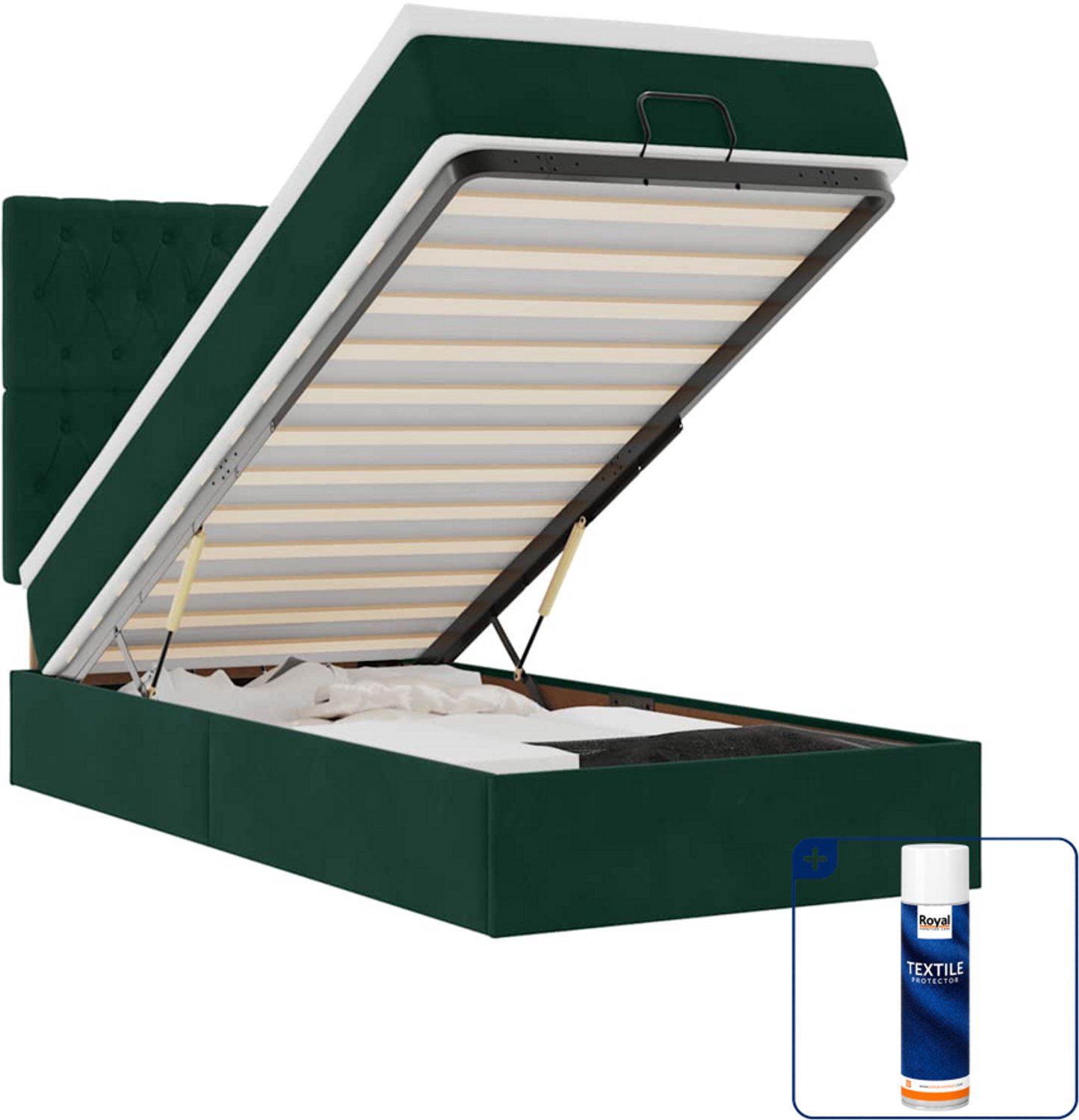 vidaXL ottoman bed - 100 x 200 cm - fluweel - donkergroen - Inclusief textielbeschermer 500 ml Bruin