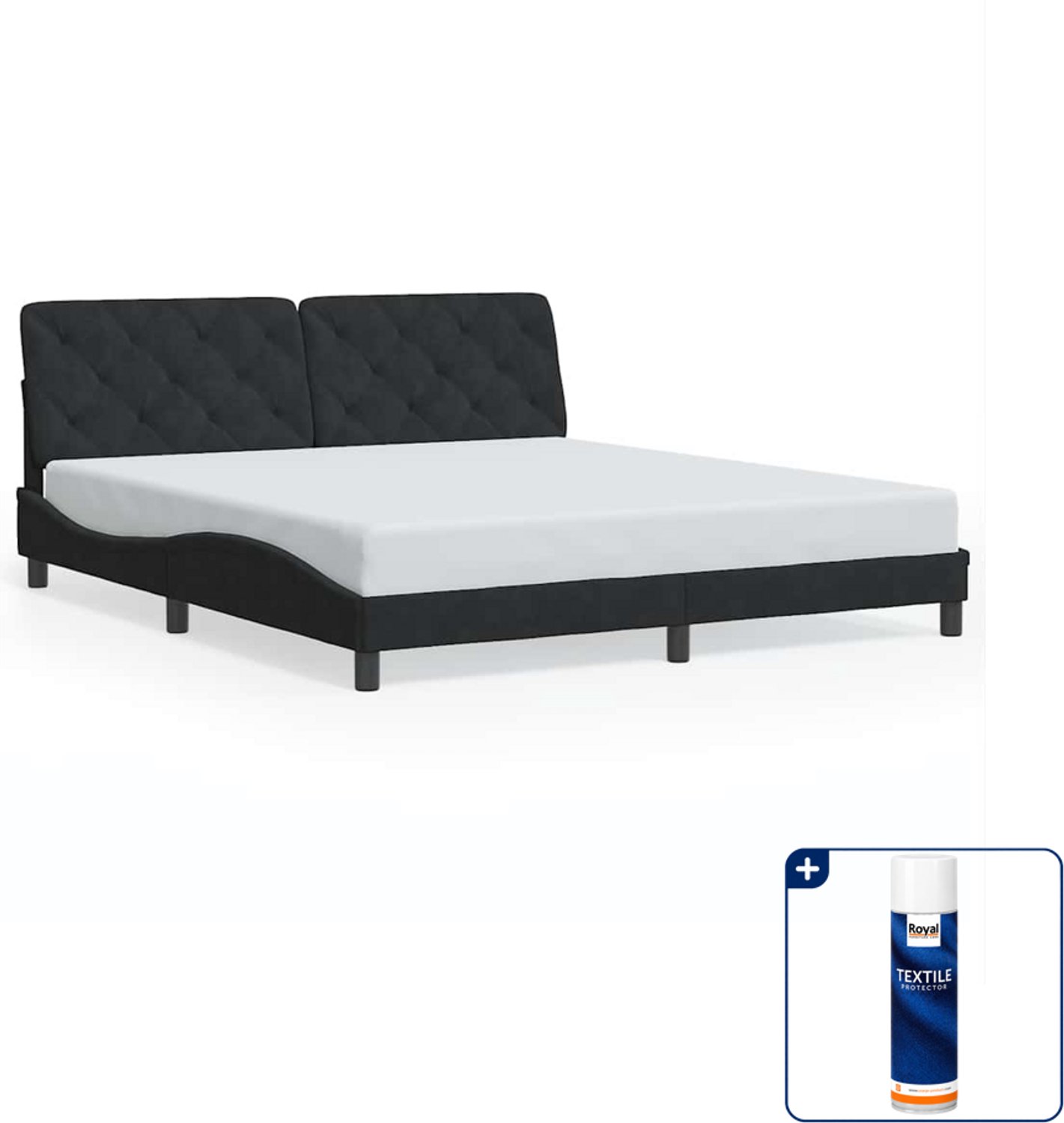 vidaXL bedframe Kingsize - 180 x 200 cm - fluweel - zwart - Inclusief textielbeschermer 500 ml