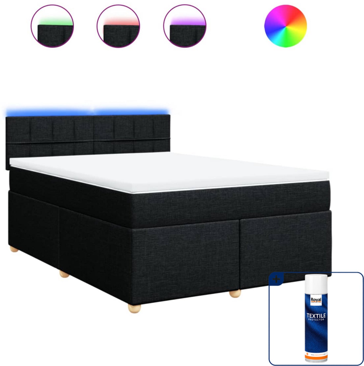 vidaXL Boxspring met matras - 140 x 190 cm - stof - zwart - Inclusief textielbeschermer 500 ml