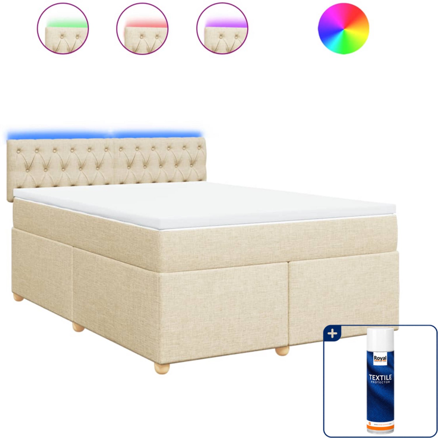 vidaXL boxspring Small double - 140 x 200 cm - stof - crèmekleurig - Inclusief textielbeschermer 500 ml