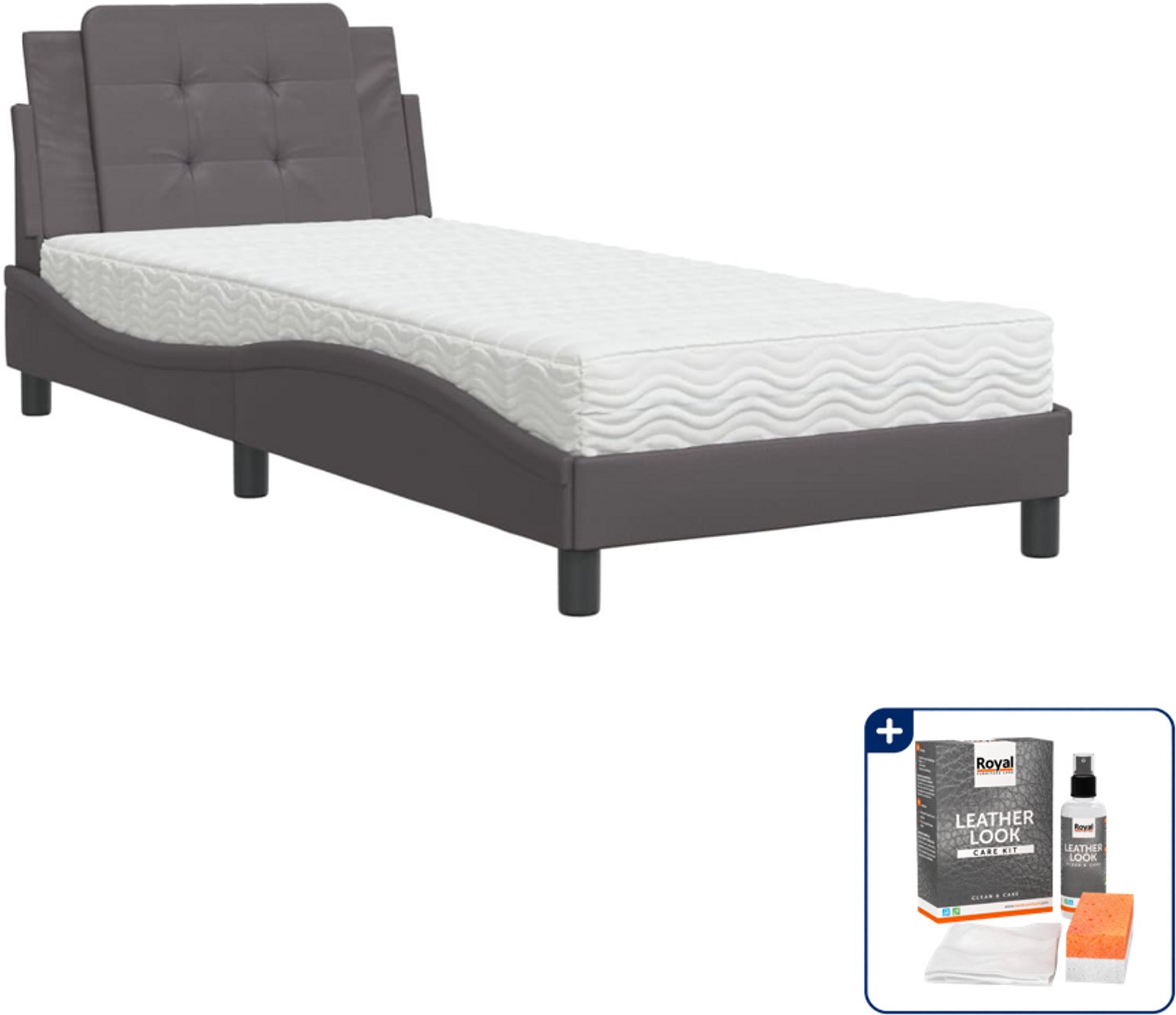 vidaXL Zadar bed met matras - 80 x 200 cm - kunstleer - grijs - Inclusief onderhoudsset voor kunstleer 150 ml