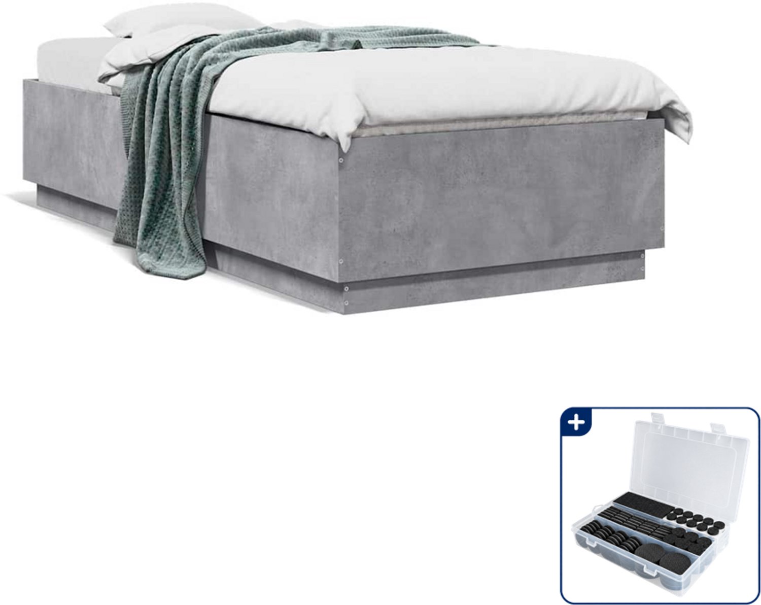 vidaXL bedframe - 100 x 200 cm - bewerkt hout - betongrijs - Inclusief antikrasvilt 177-delig