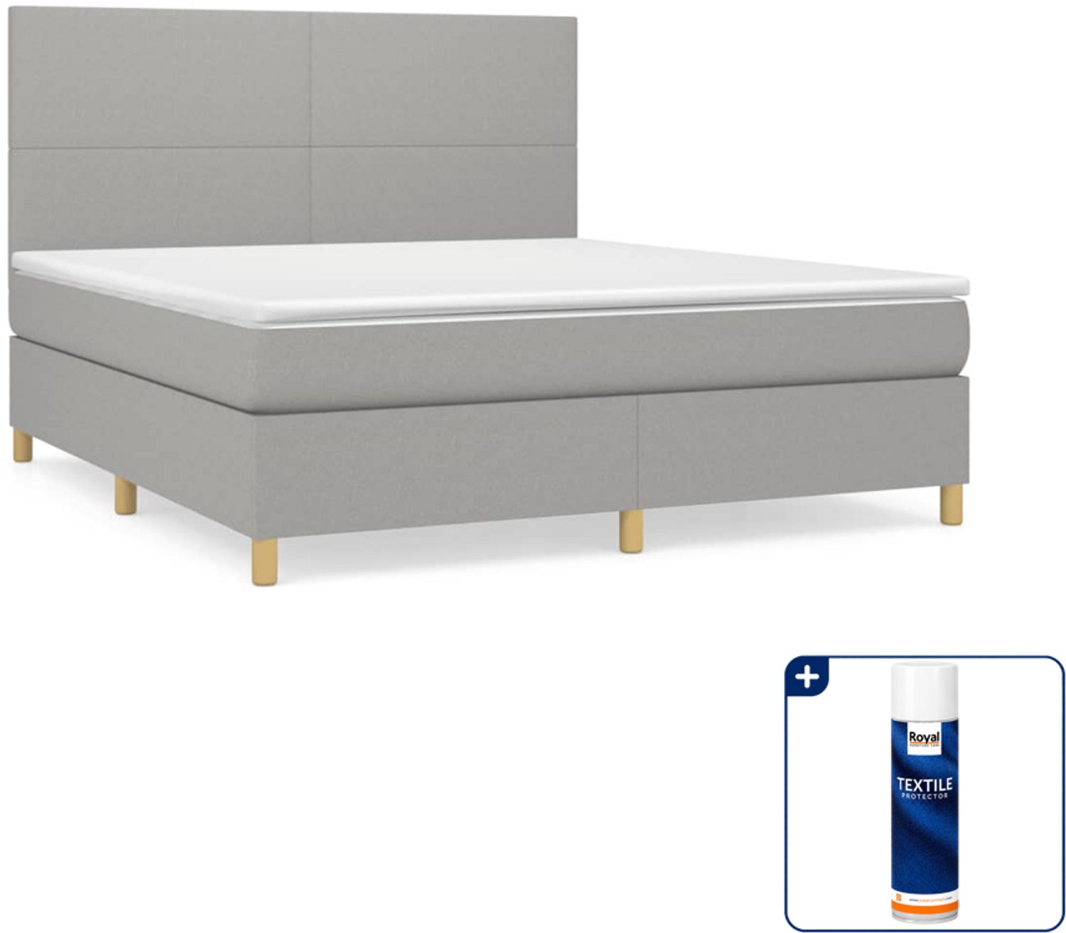 vidaXL boxspring Queensize - 160 x 200 cm - lichtgrijs - Inclusief textielbeschermer 500 ml