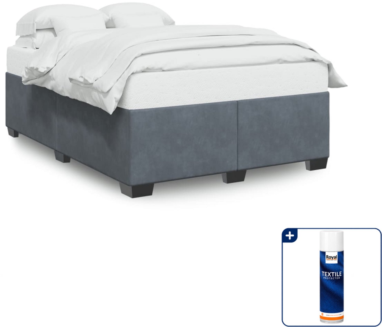 vidaXL Queensize bedframe 160 x 200 cm - fluweel - donkergrijs - Inclusief textielbeschermer 500 ml Taupe