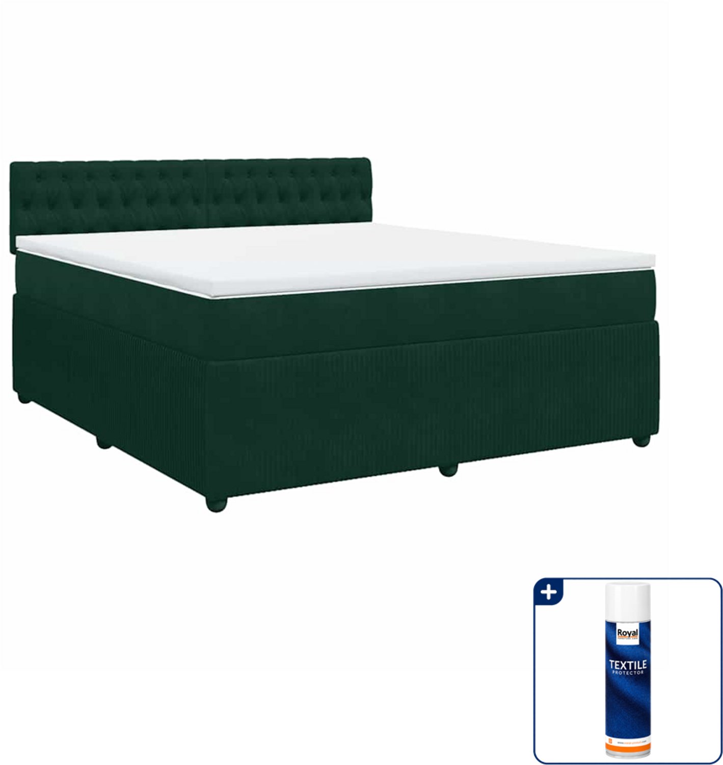vidaXL Kingsize boxspring met matras - 180 x 200 cm - fluweel - donkergroen - Inclusief textielbeschermer 500 ml