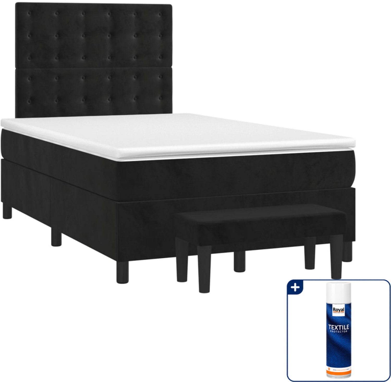 vidaXL boxspring met matras en bankje - 120 x 190 cm - zwart - Inclusief textielbeschermer 500 ml