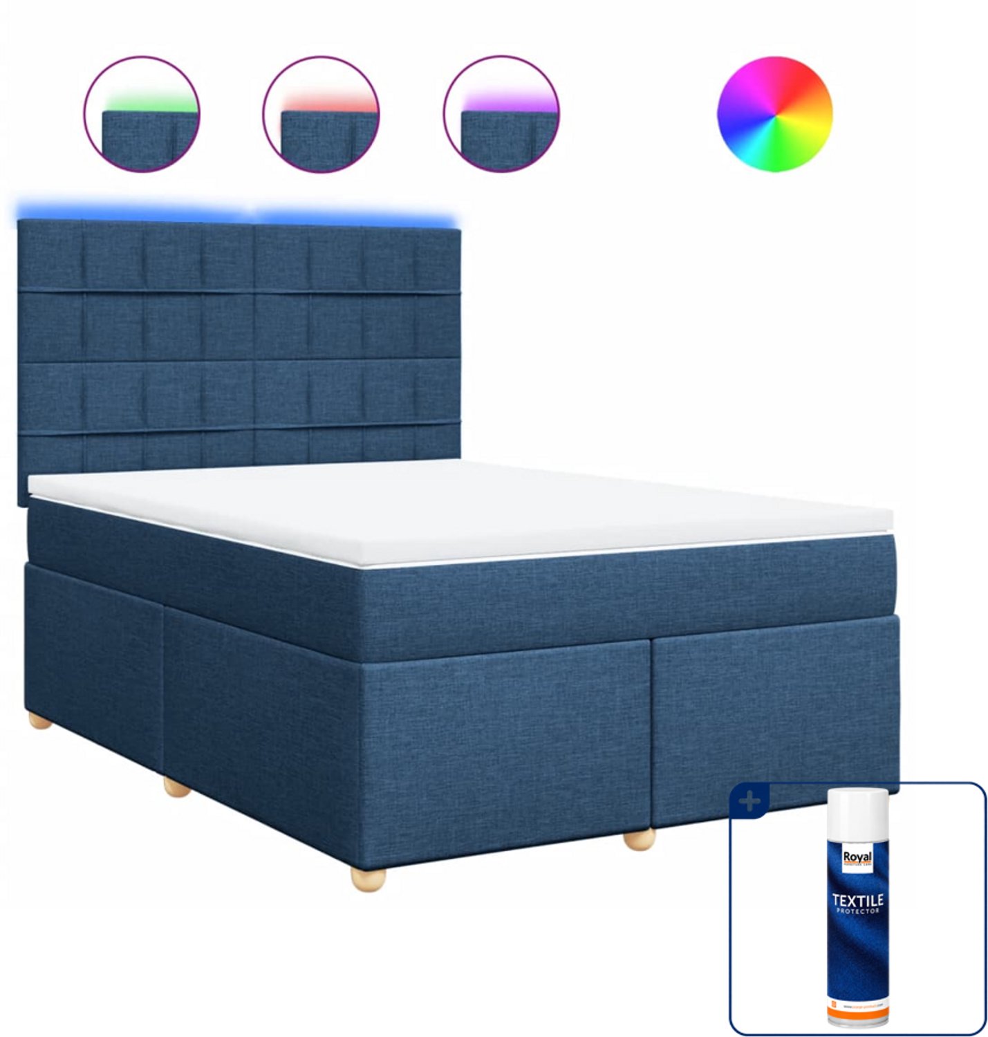 vidaXL Queensize boxspring met matras - 160 x 200 cm - blauw - Inclusief textielbeschermer 500 ml
