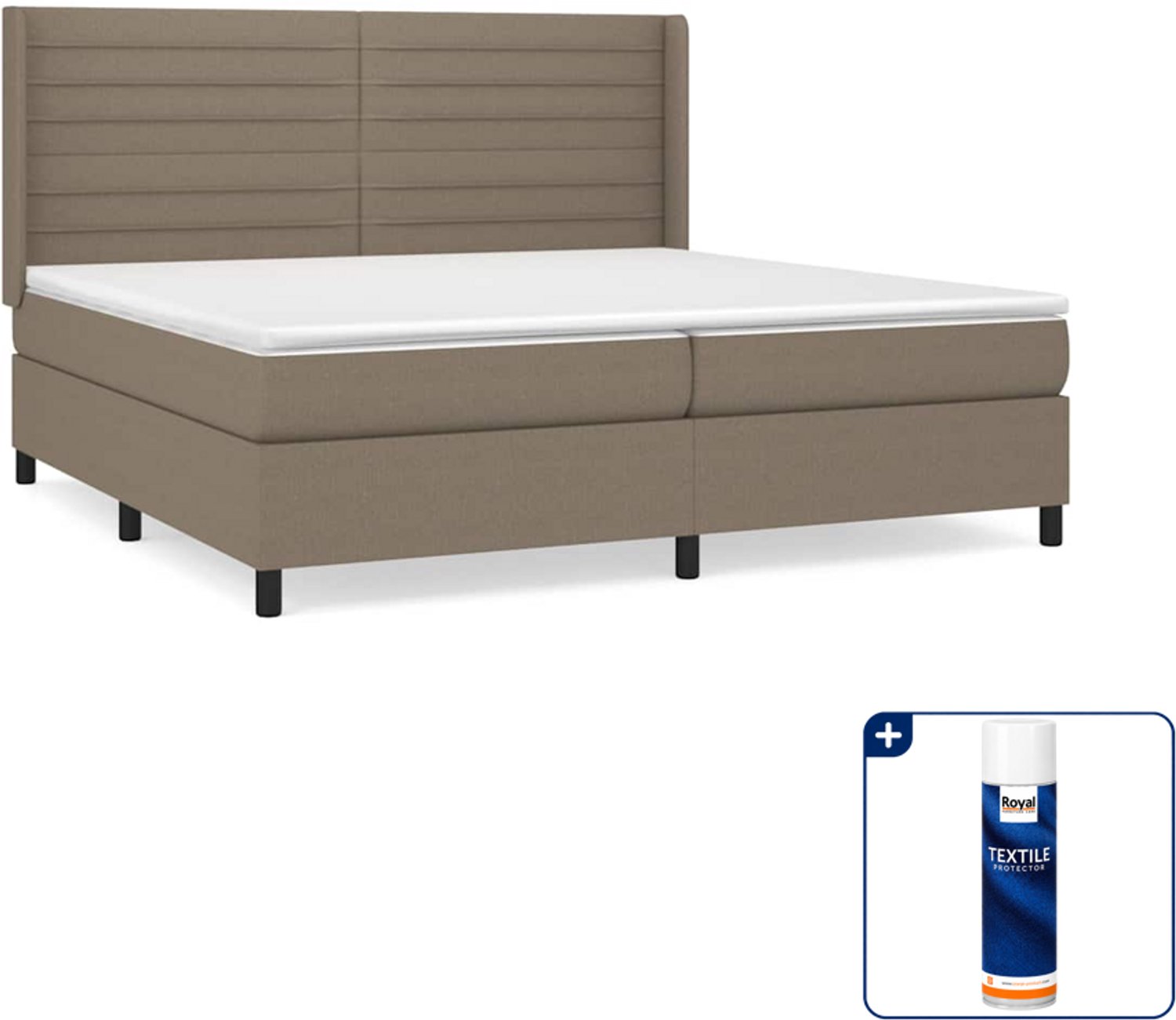 vidaXL Boxspring - Super kingsize - 200 x 200 cm - taupe - Inclusief textielbeschermer 500 ml
