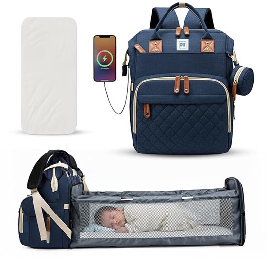 Luiertas rugzak baby luierrugzak met grote capaciteit draagbare reisluiertas met opvouwbaar kinderbed met multifunctionele babytassen en mobiel aankleedkussen babybedrugzak