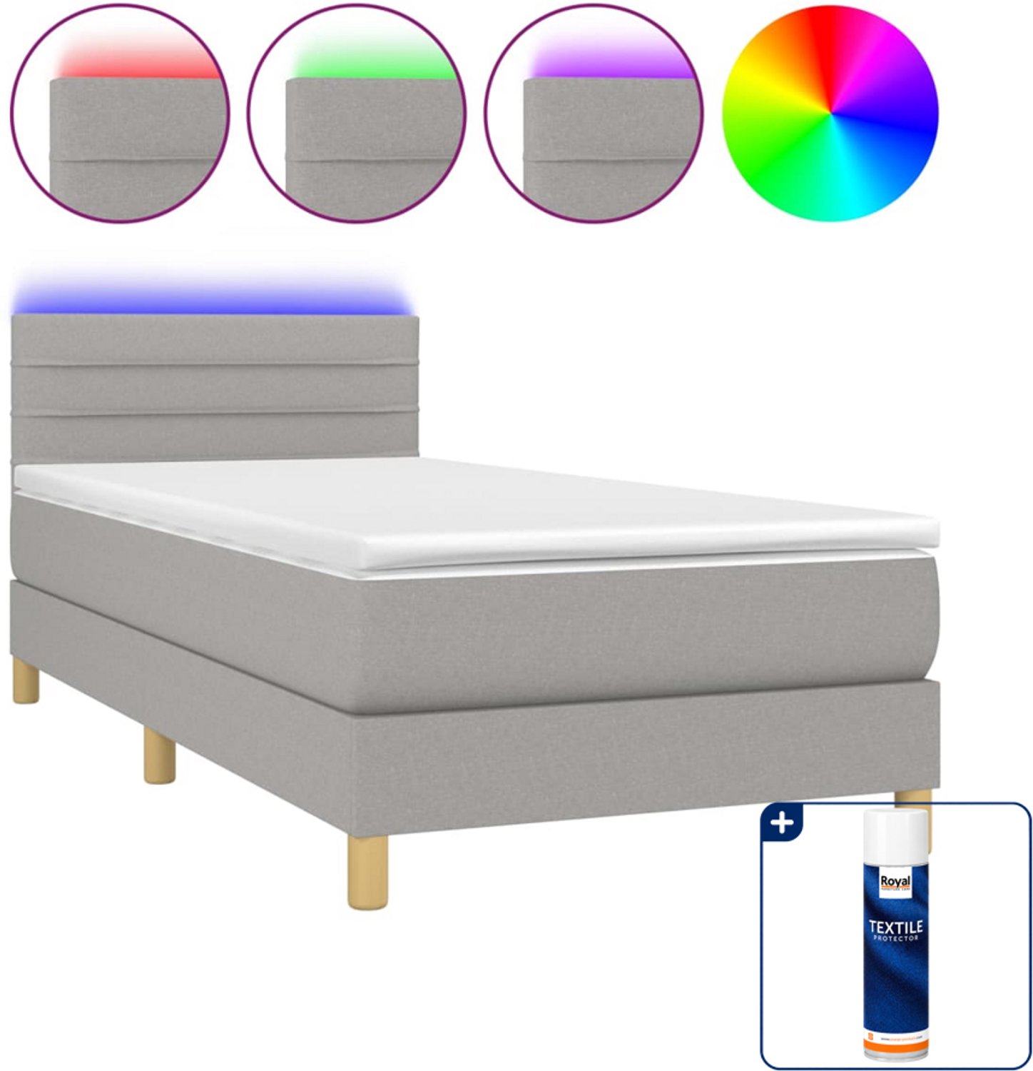vidaXL boxspring met matras en led - 80 x 200 cm - lichtgrijs - Inclusief textielbeschermer 500 ml
