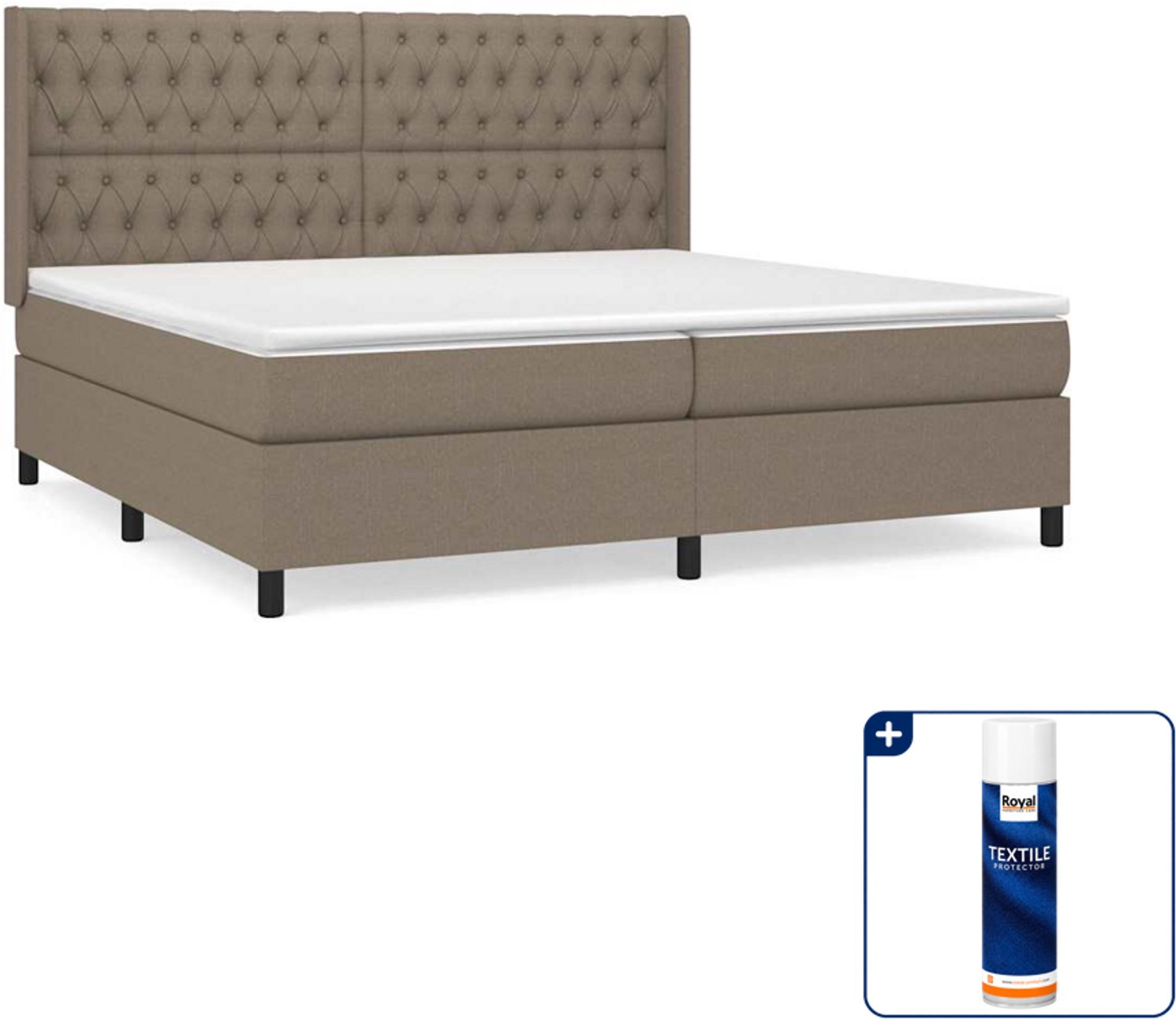vidaXL boxspring - Super kingsize - 200 x 200 cm - taupe - Inclusief textielbeschermer 500 ml