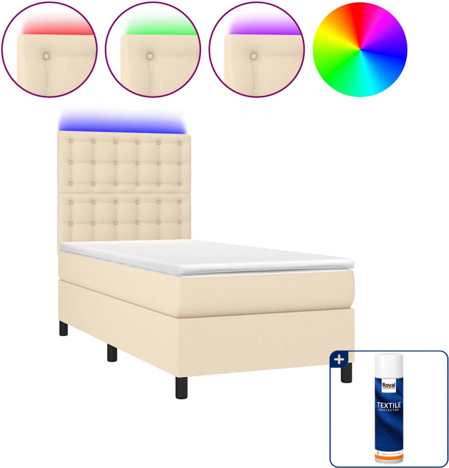 vidaXL boxspring met matras en LED - 100 x 200 cm - crèmekleurig - Inclusief textielbeschermer 500 ml
