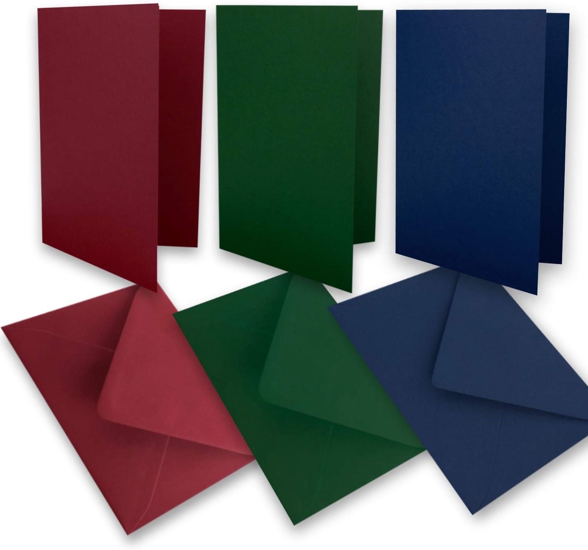Set van 30 vouwkaarten, DIN A6 (160 g/m²), donkerrood, donkergroen, donkerblauw, met enveloppen, DIN C6 (80 g/m²), natte plakrand