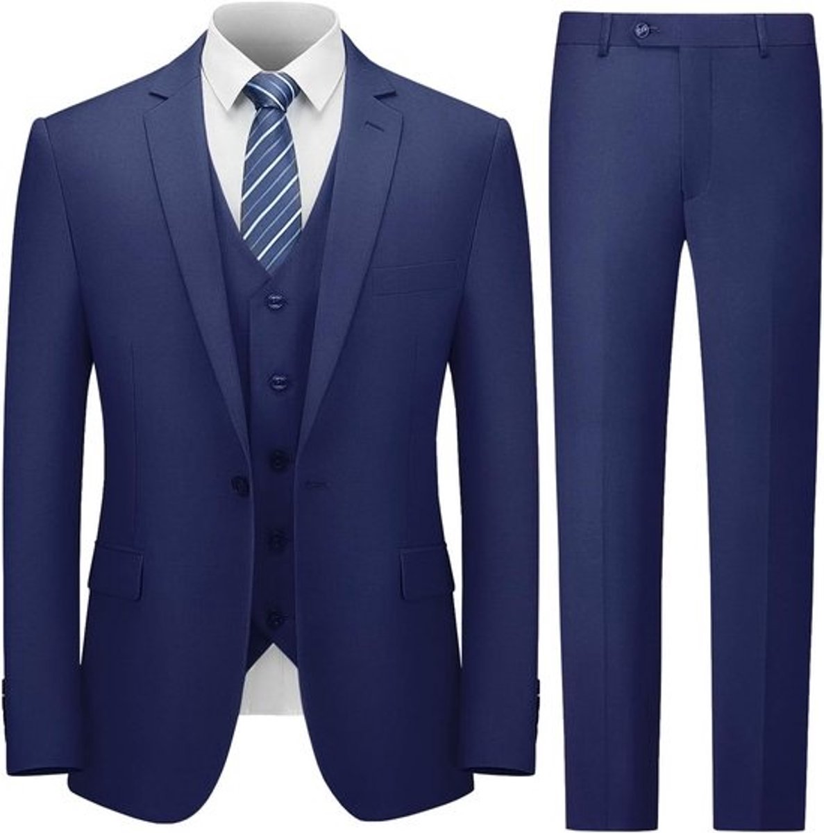 Heren Pak Slim Fit 3 Delig – Inclusief Gilet en Stropdas – Navy Blauw