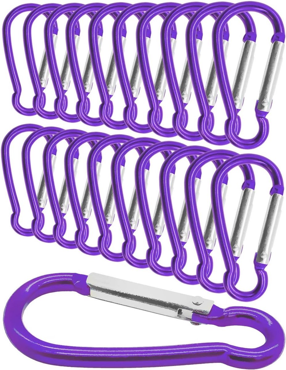 20 stuks mini-karabijnhaken, aluminium karabijnhaken, S-karabijnhaken, 5,8 cm, set van 20, paars