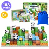 Blocs magnétiques Giggle World® 106 pièces - Jouet magnétique - Magnetic Tiles - Tuiles magnétiques - Jouet Montessori - Briques de construction magnétiques - Jouets magnétiques - Avec figurines de pandas et plaque de jeu magnétique