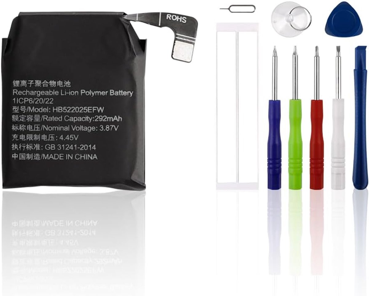 0-Cycle vervangende accu HB522025EFW (292 mAh, 4,45 V) compatibel met Huawei Watch GT 3 42 mm/GT 3 pro 42 mm met gereedschapsset