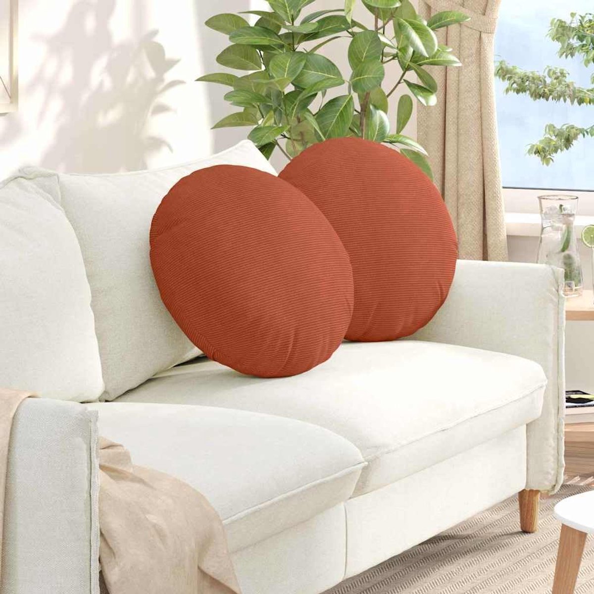 zitkussen, 2 stuks, Ø 50 cm, van corduroy, decoratief kussen, zitkussen voor binnenshuis, met polyestervulling en ritssluiting