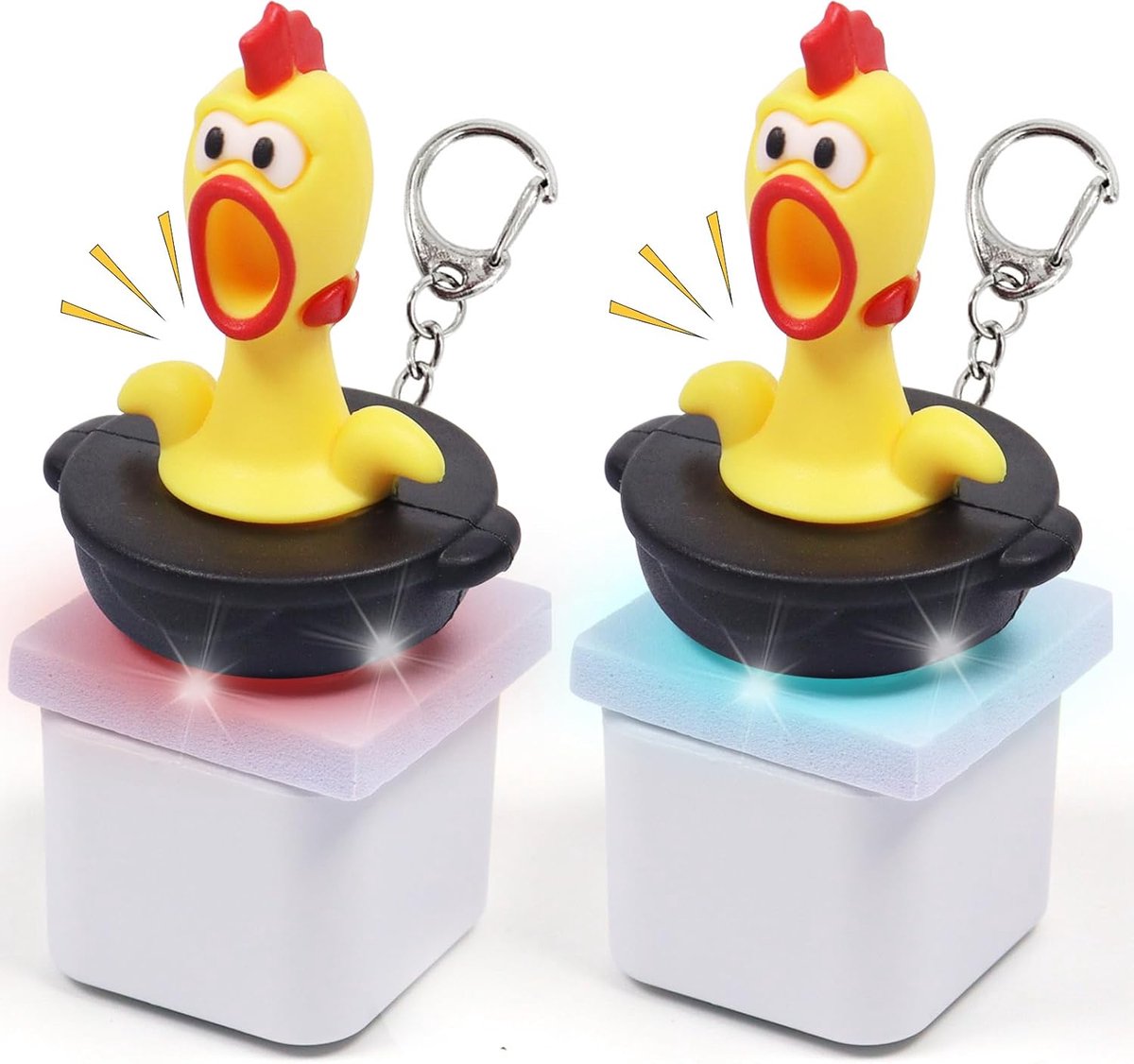 Fidget Toys, 2 stuks LED anti-stress speelgoed sleutelhanger, fidget speelgoed, schreeuwende kippen sleutelhanger met licht en geluid, fidget speelgoed voor volwassenen
