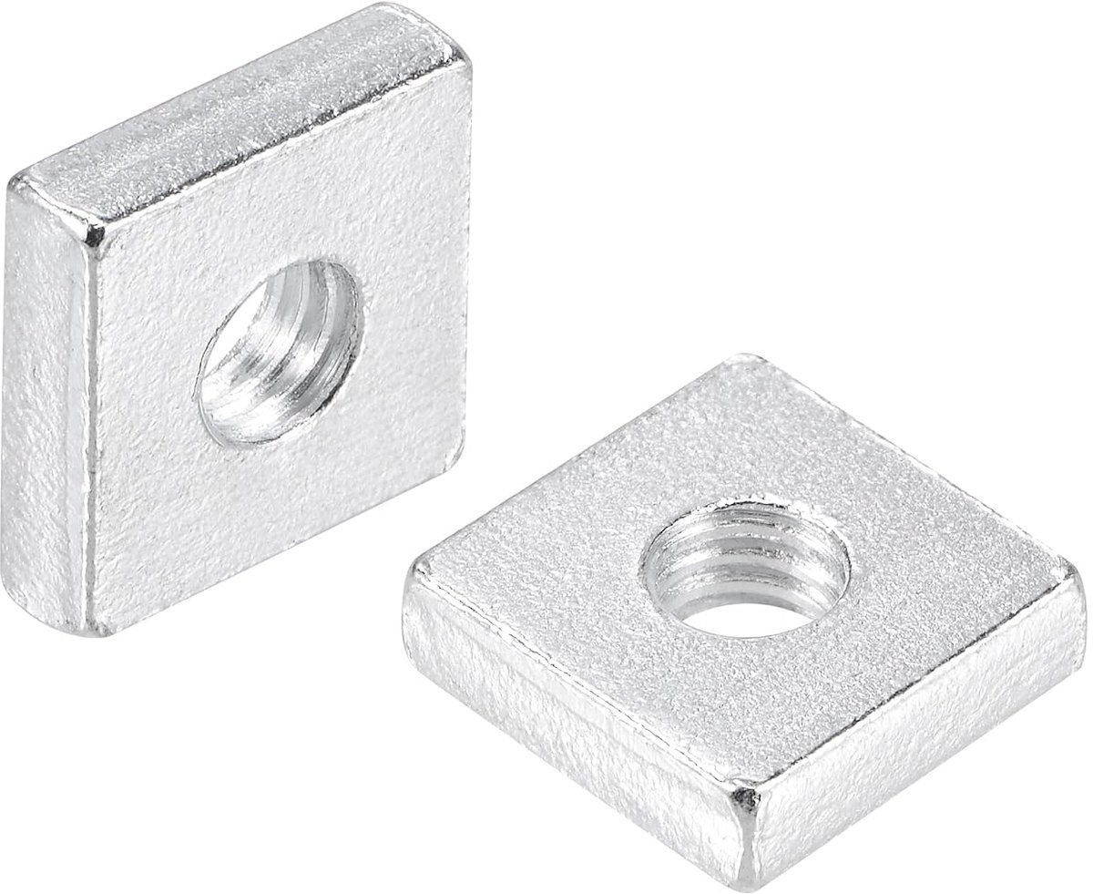 25 stuks vierkante moeren, M6 x 14 mm x 4 mm, vierkante moeren, verzinkte metrische grove schroefdraad, assortimentsdoos