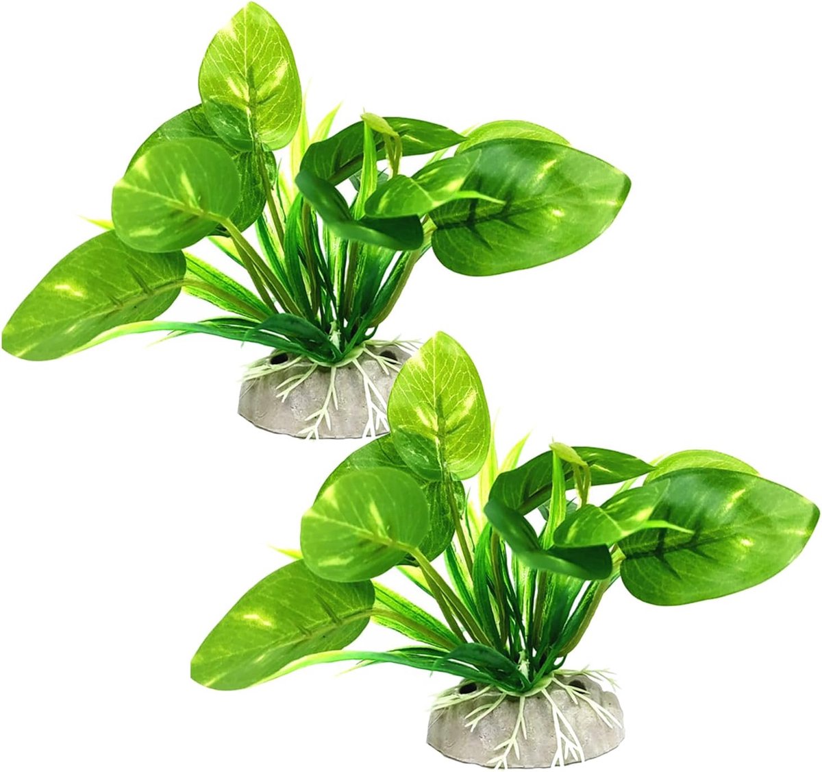 Kunstplanten voor aquarium, 2 stuks, groene kunstplanten, vijverplanten, aquariumplanten, decoratie van kunststof, ovaal, groen, vervaagt niet, voor thuis, kantoor en buiten