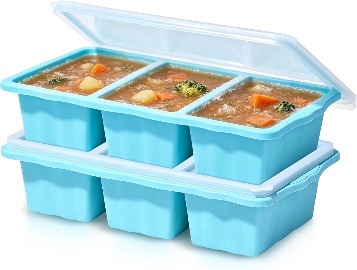 2 stuks vriesbakjes van siliconen met deksel, 250 ml, vriesbakje van siliconen met deksel, voor het bewaren en invriezen van soep, bouillon, saus, ijsblokjes
