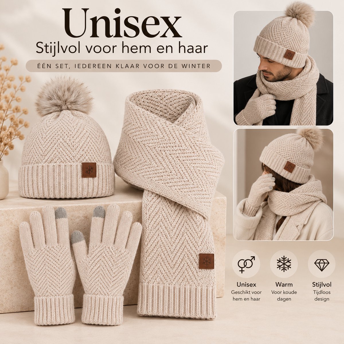 BRD® Winterset met Wol Groen - Warme Muts Sjaal Handschoenen - Unisex — cadeau in Mode & Accessoires - foto 4