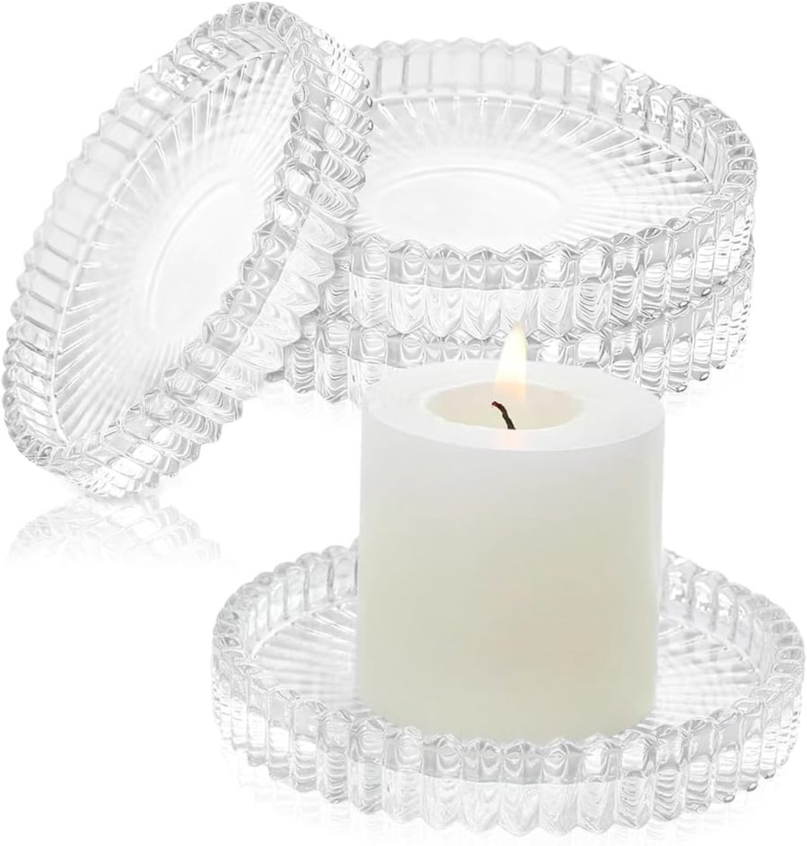 4 stuks kaarsenborden, glas, 9 cm, onderzetters, kaarsen, rond, glas, kaarsenonderzetters, glasonderzetter, transparant, voor bruiloft, feest, woondecoratie