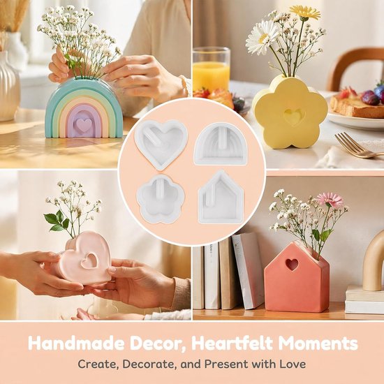4 stuks siliconen vormen gietvormen, hart, bloemen, huis, regenboog — afbeelding 3