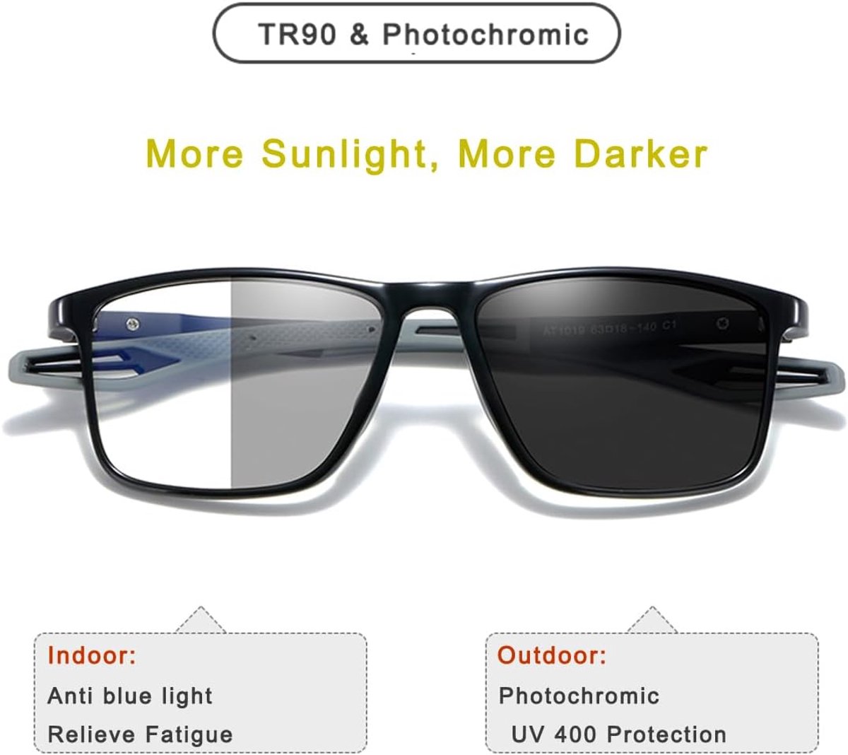 Fotochrome bril, anti-blauw licht, blokkerende sportbril, ultra licht, UV-beschermingsbril