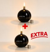 1+1 Afecto Mat Zwarte Oliebrander - olielamp - Hoogte: 10 cm, Breedte: 9 cm - Voorzien van een duurzame glasvezel lont