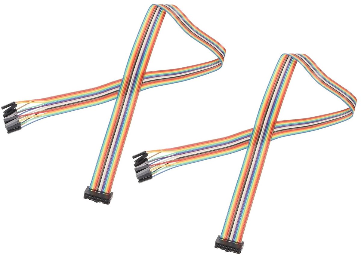 2 stuks lintkabel, regenboog, IDC F-bus naar 16P, lengte 2,54 mm, doorgangskabel, brugkabel voor prototypes van elektronische projecten
