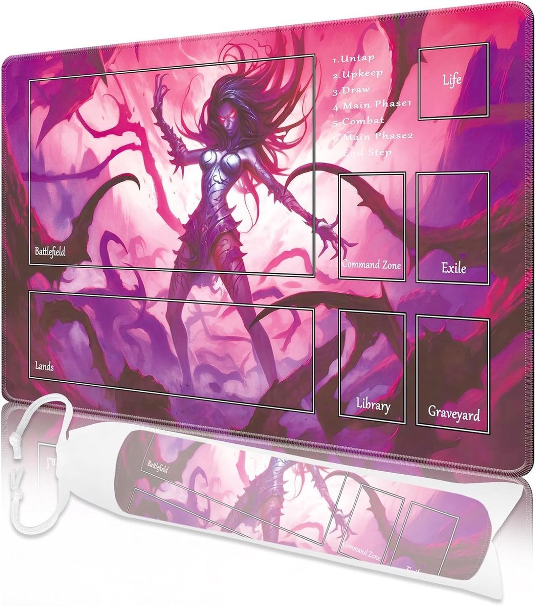Speelmat, speelmat van 60 x 35 cm, voor TCG MTG, gestikte randen, antislip, MTG-speelmat met zones met opbergtas, levendig kunstwerk, Batgirl MTG speelmat