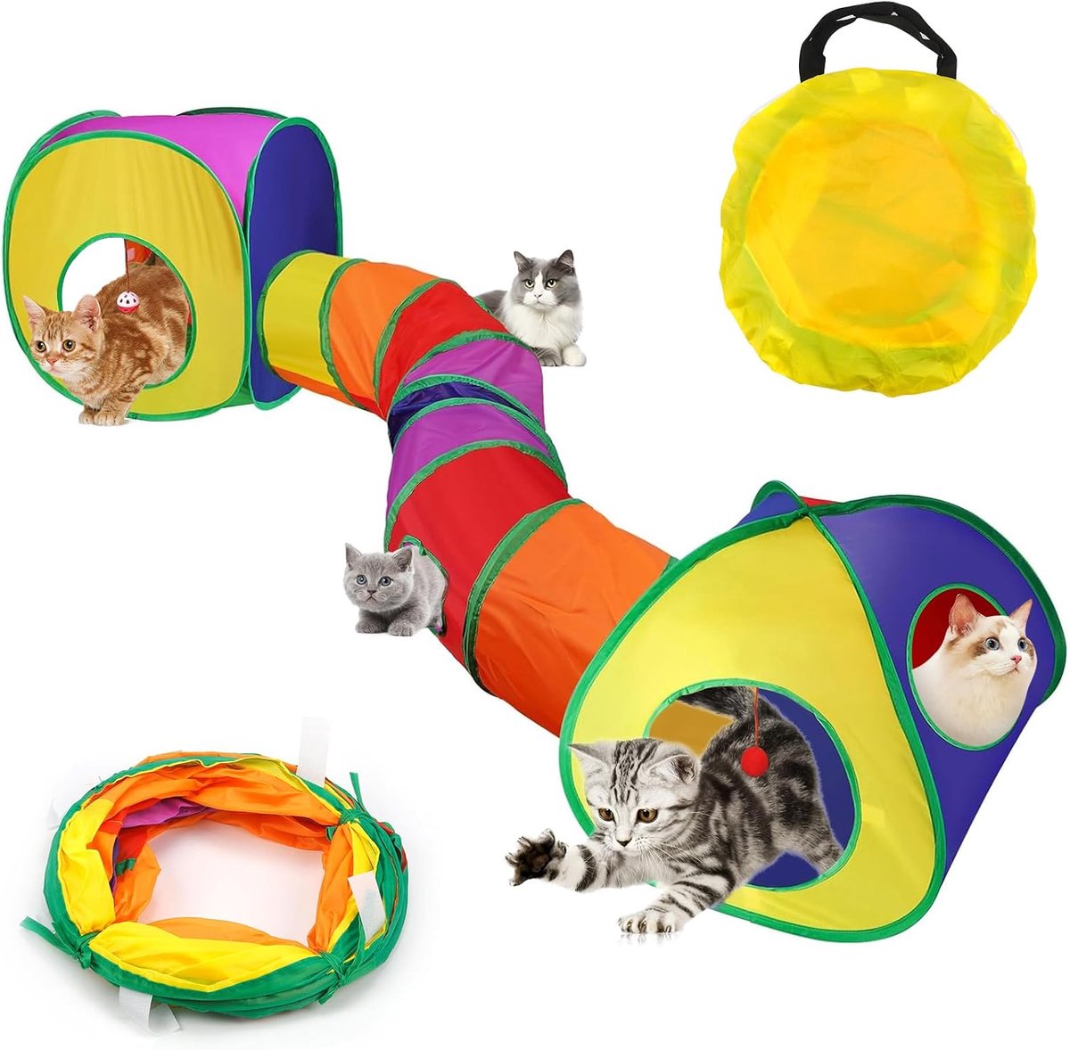 Kattenspeelgoed, kattentunnel, speeltunnel, 3-in-1 kattentent voor katten, honden, konijnen en kinderen, opvouwbare konijnentunnel, kattenspeelgoed, rammeltunnel met opbergpakket voor