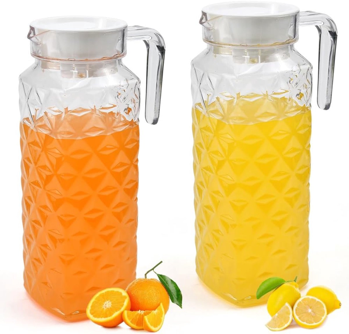 1,1 L plastic kan met deksel en handvat, ADERTOS 2 Pack Clear Water Pitcher Onbreekbare Drankkruiken Transparante Sapcontainer Koelkast Deurkan voor Melksap Iced Tea Limonade (BPA-vrij)
